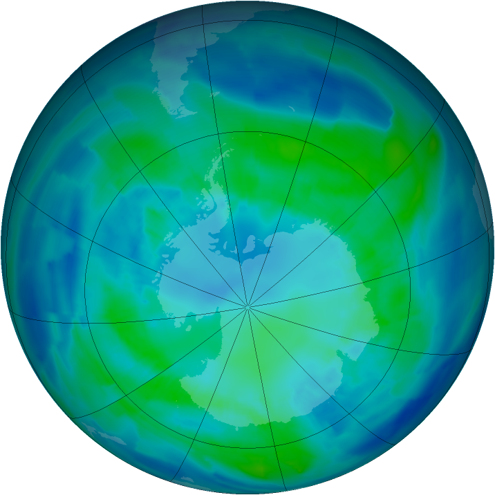 Antarctic ozone map for 13 April 2012